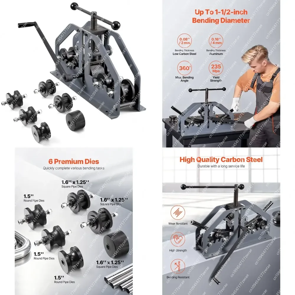 Manual Tube Pipe Roller Bender For Square, Round Tube & Flat Bar, For Air Conditioning Auto Repair,6 High-Quality Dies