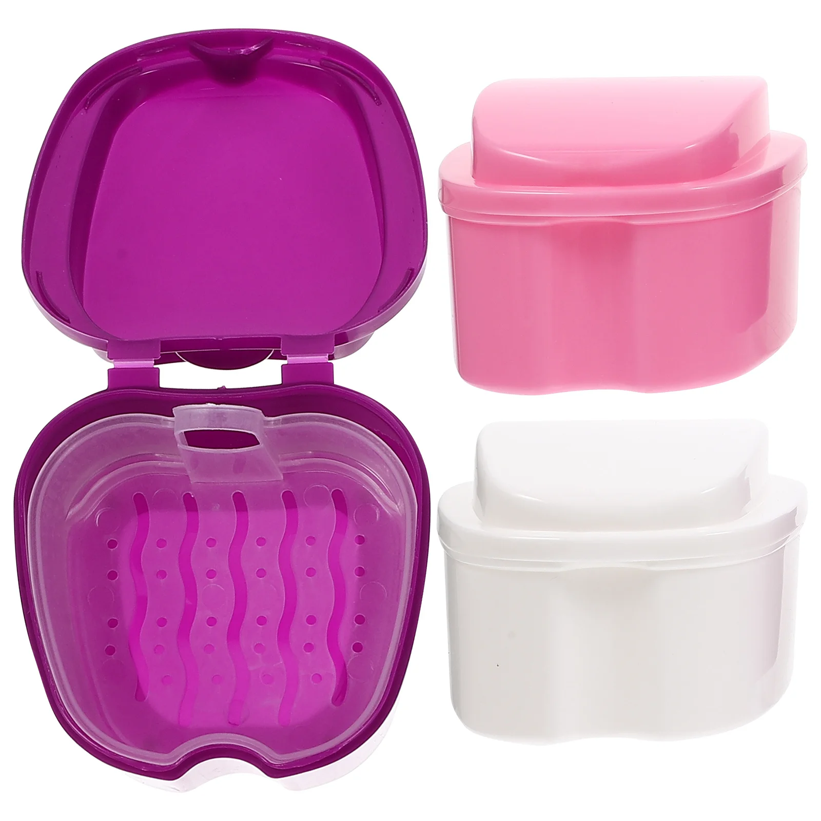 

3Pcs Denture Storage Box High Class Plastic Case Portable Travel Retainer Container Braces Holder False Tooth Cleaner Case