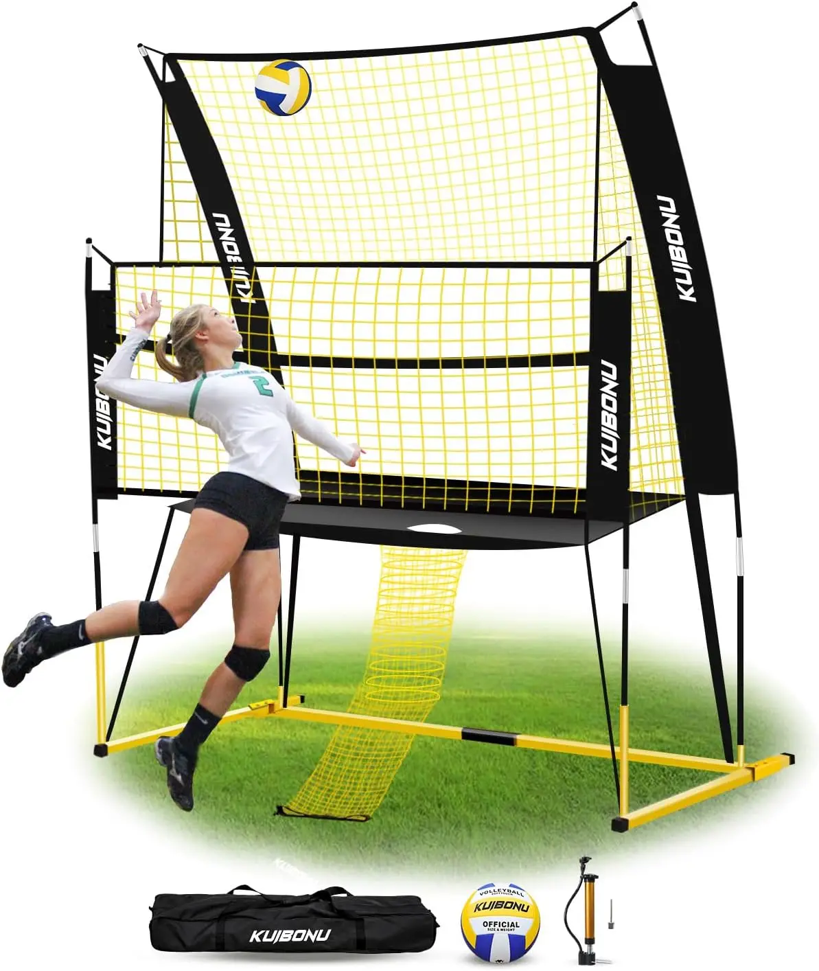 Training Net System - Sturdy, Adjustable, and Portable Volleyball Practice Net | Roller Bag and Volleyball Kits Included | Perfe