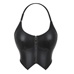 Women Leather Corset Top Crop Bustier Gothic Bra Push Up Bodice Sexy Lingerie Corselet Party Short Camis