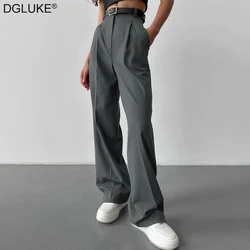 DGLUKE-Calças largas de cintura alta para mulheres, calça reta preta, vestido elegante, moda feminina, roupas de outono, novo, 2024