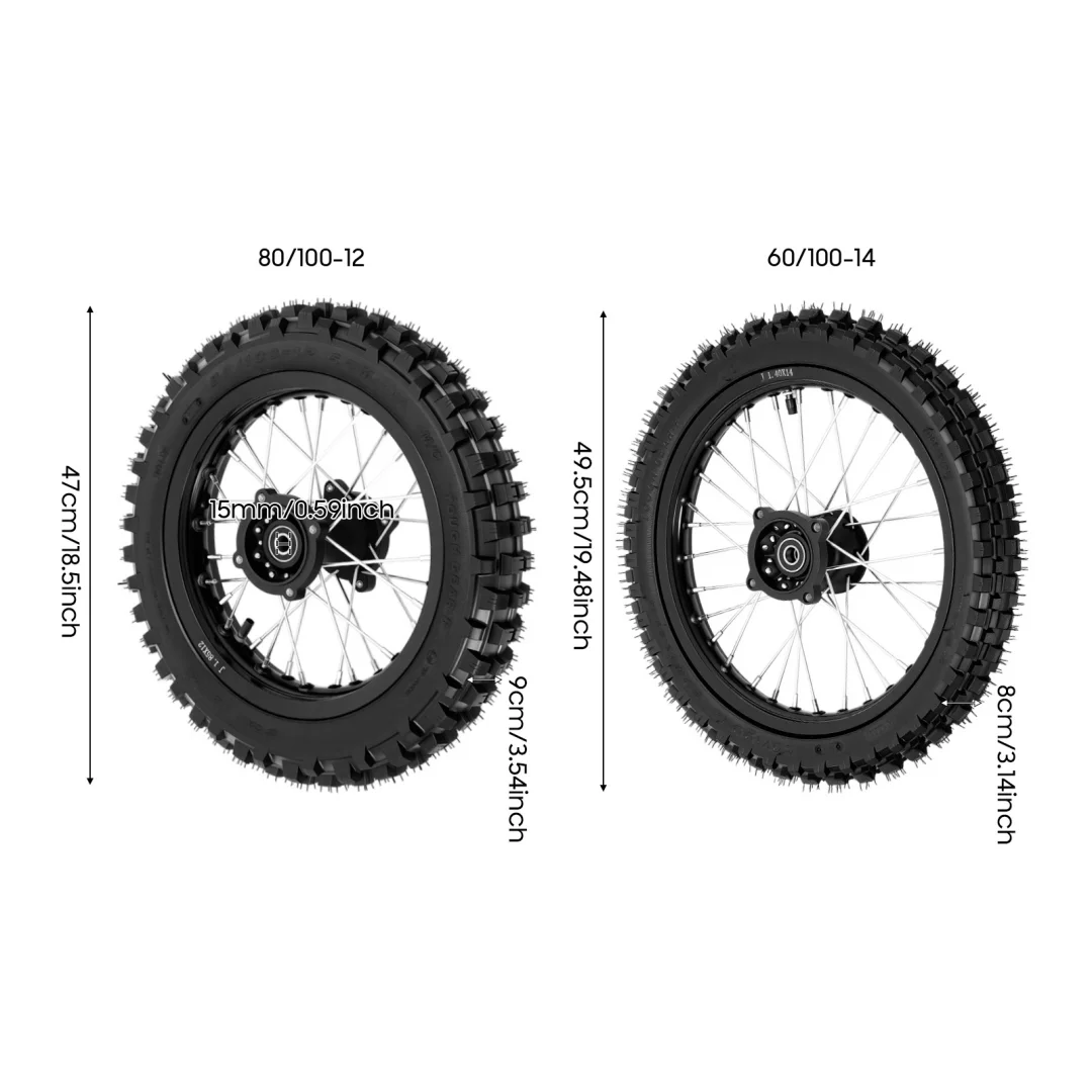 80/100-12 60/100-14 Wheel Hub With Tire, Spoke Rim Set For Off-Road Motorcycle, Front Rear Wheel Assembly，Upgrade Modification