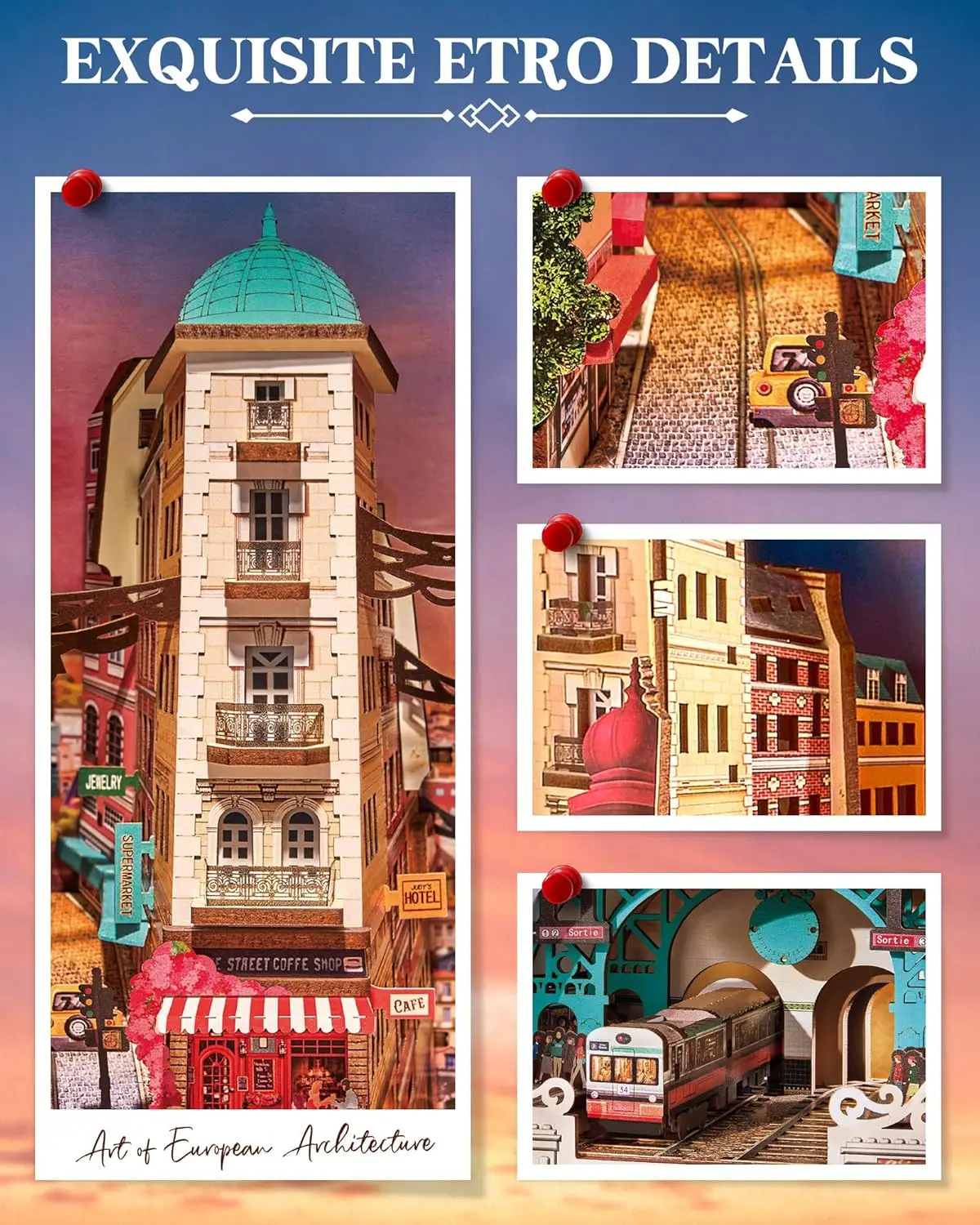 Robotime لتقوم بها بنفسك مصغرة منزل كتاب الزاوية أطقم مشهد الشارع Booknook مع أضواء Diorama نموذج بناء عدة ديكور هدية للبالغين