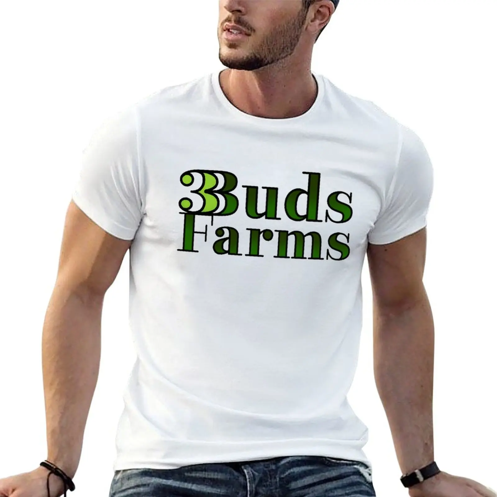 Green Three Buds Farms Logo T-Shirt Big and Tall Solid Color T-Shirt