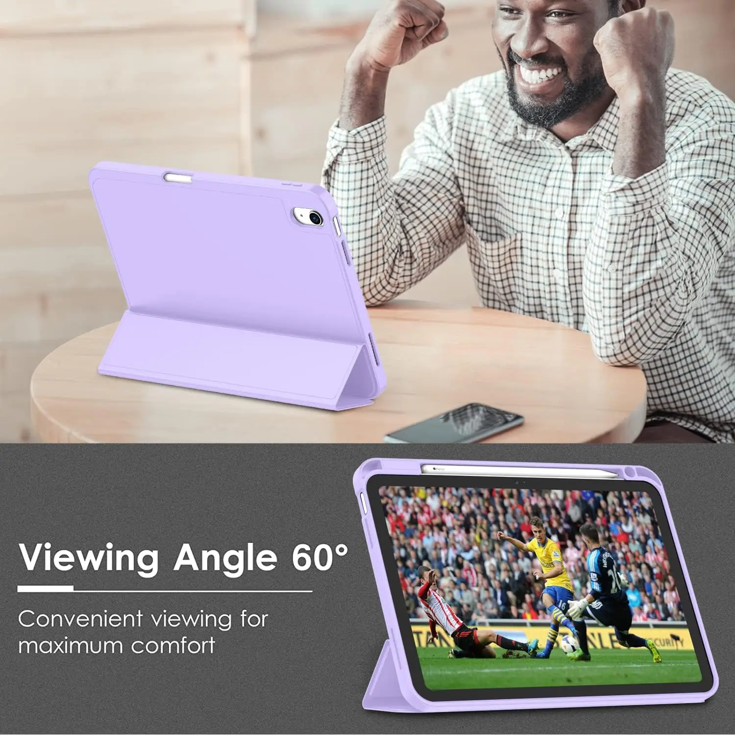 아이패드 (A16) 케이스/아이패드 10세대 케이스 [11인치 2025/10.9인치 2022] 펜슬 홀더 포함, 소프트 TPU 백 커버 스마트 커버