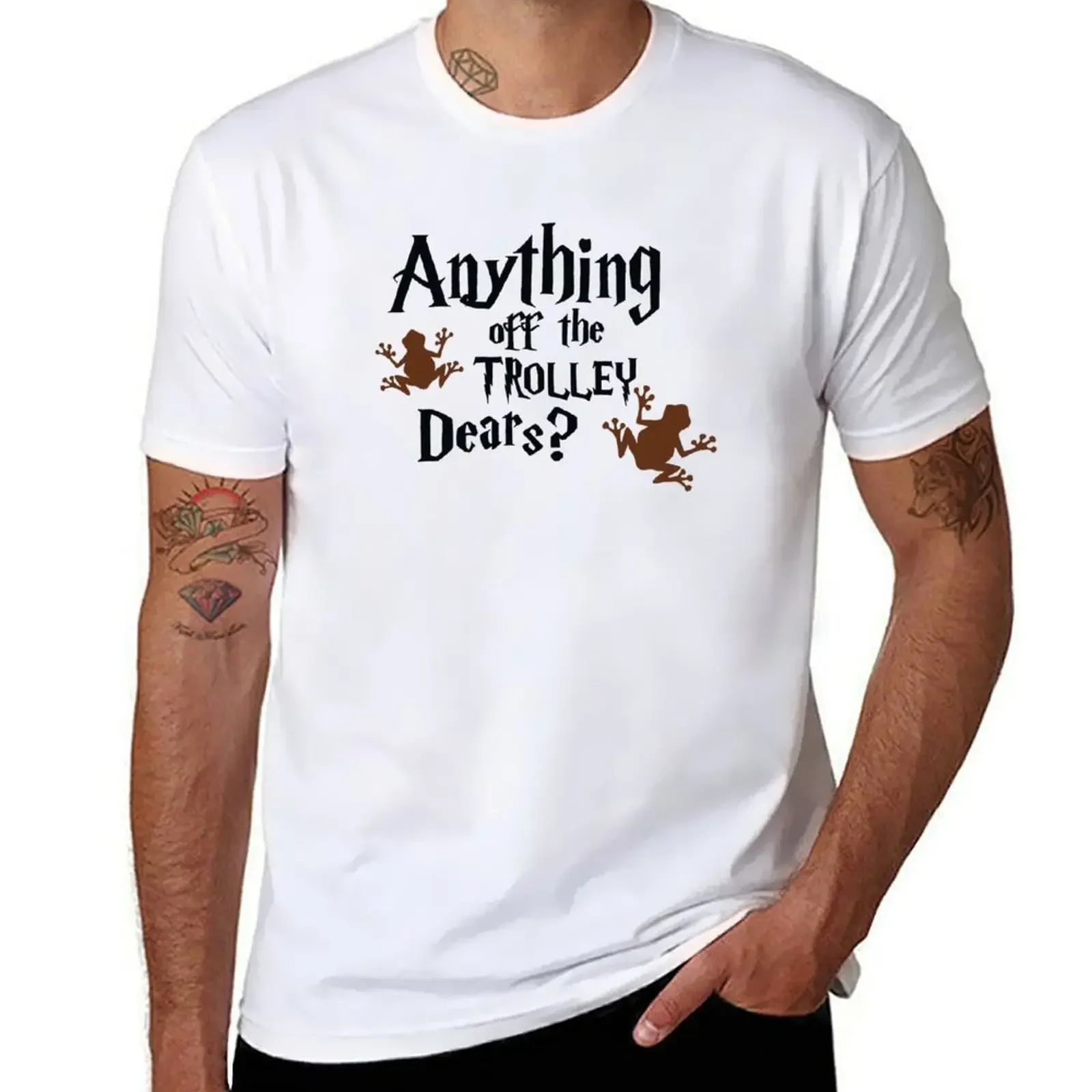 Anything off the Trolley camiseta para hombre, camisetas gráficas en blanco, camisetas baratas, camisetas casuales con estilo