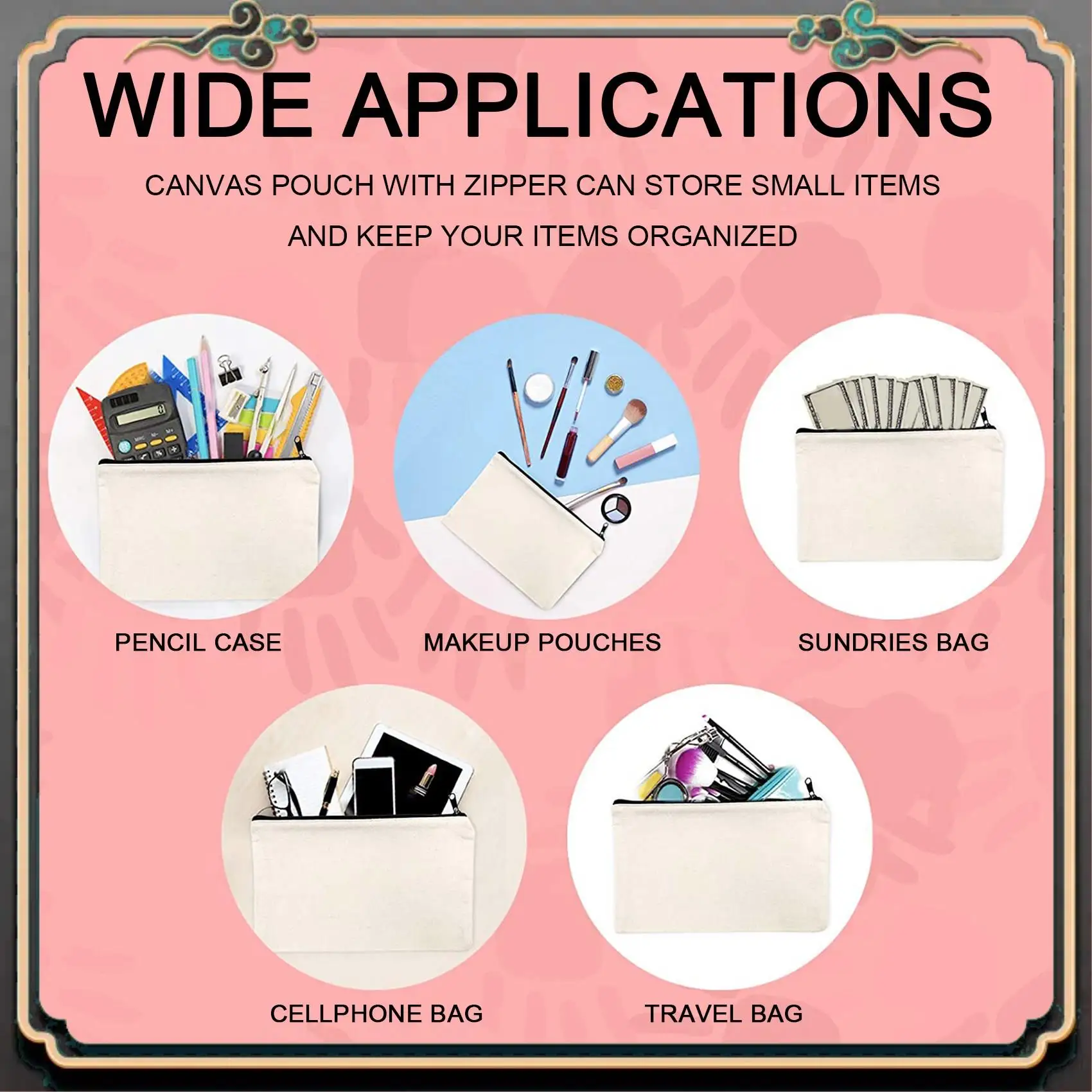 

ASMA-36Pcs Canvas Zipper Bag Pencil Case Cosmetic Bag Blank Bag DIY Craft Bag Cosmetic Bag Cosmetic Bag DIY Craft School