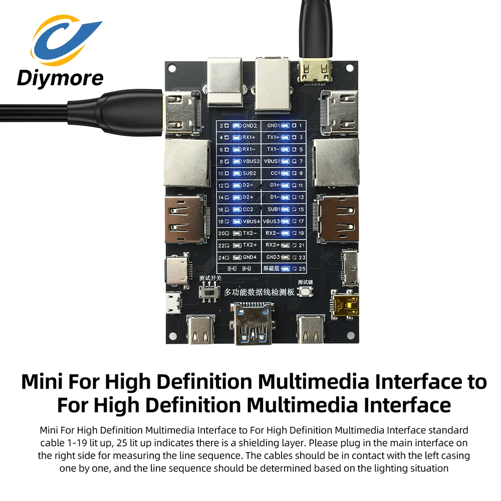 Cable Tester Multi-Interface USB HDMI DP Type-C Network Continuity Wire Tester for Data Video Printer Cable Repair Diagnostic