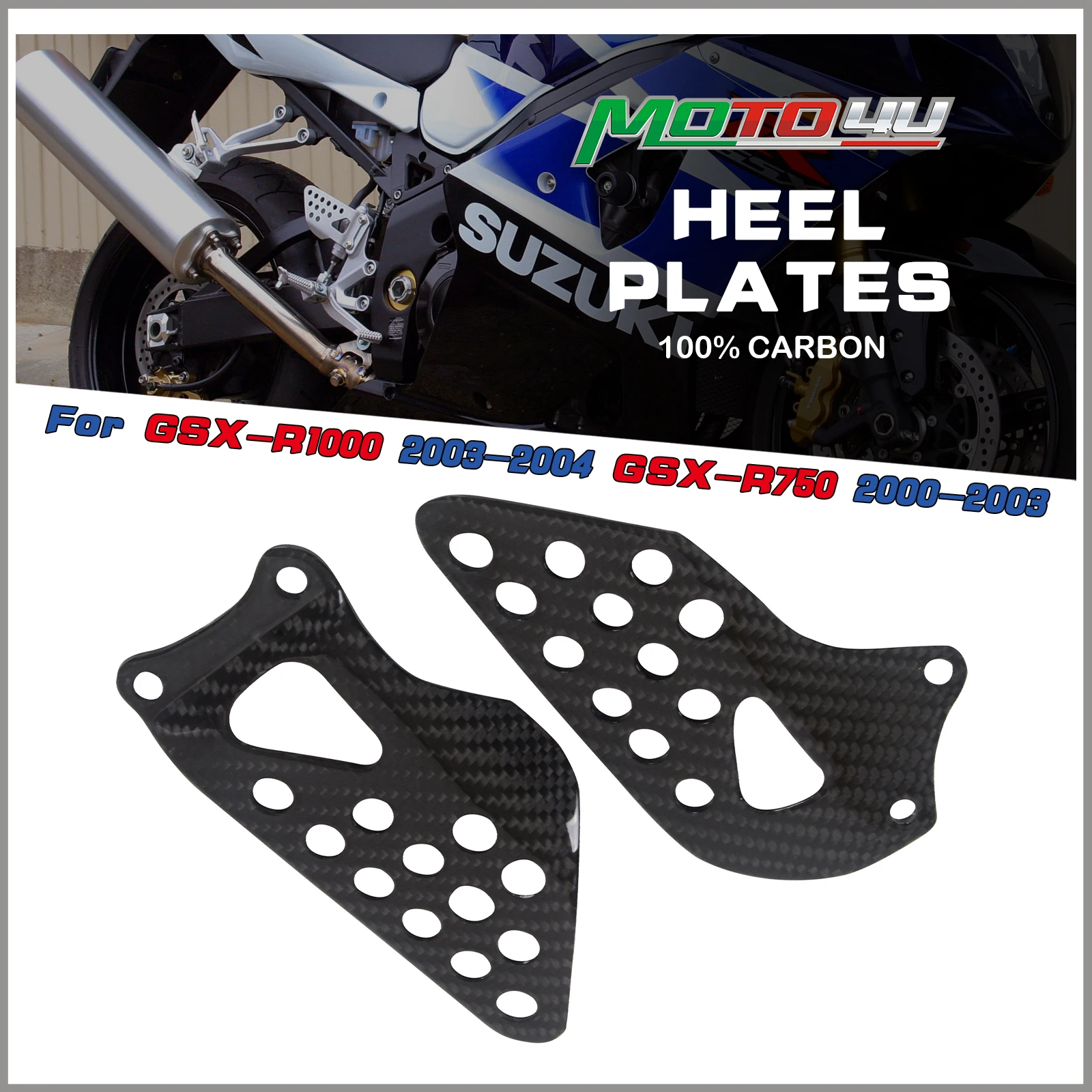 

For Suzuki GSX-R1000 GSXR1000 2003 2004 100% Carbon Fiber Heel Plates Rearset Heel Guard Plate Fairing Cowl