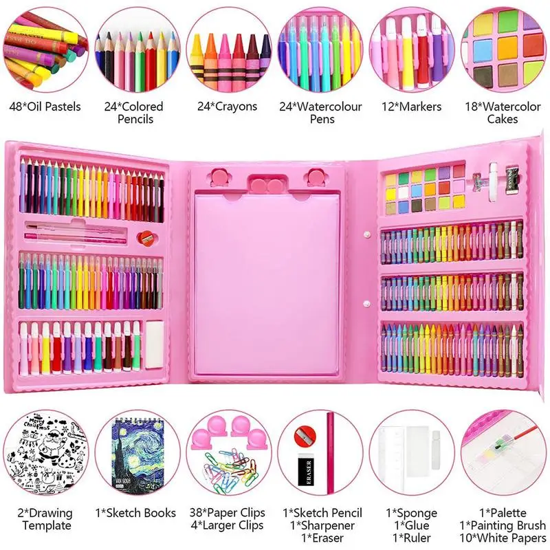 

208PCS Drawing Art kit with Double Sided Kids Art Supplies Drawing Supplies Crayons Set for Girls Boys Painting Supplies