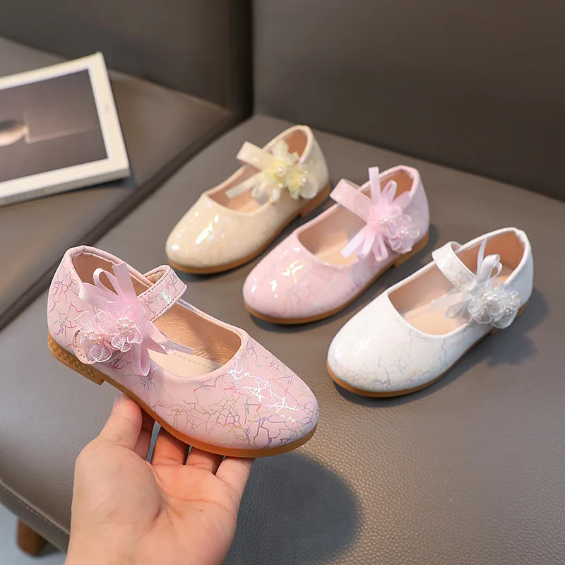 

Shoes for Girl 2023 Flower Bowknot Mary Janes Kids Shallow Flats Baby Toddlers Hook & Loop Fashion Causal Children Leather Shoes