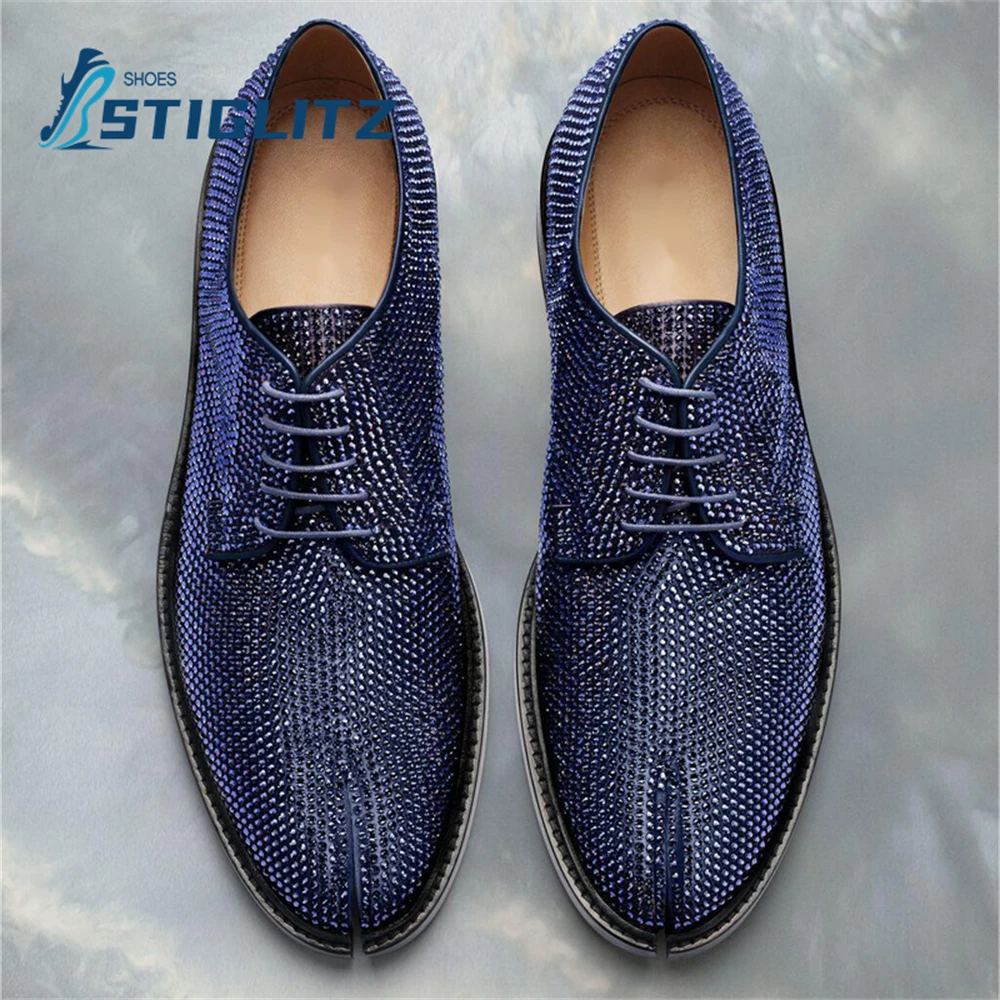 

Multicolor Rhinestone Split Toe Shoes British Style Luxury Men's Lace-Up Oxford Shoes Genuine Leather Shoe Men's Design Loafers