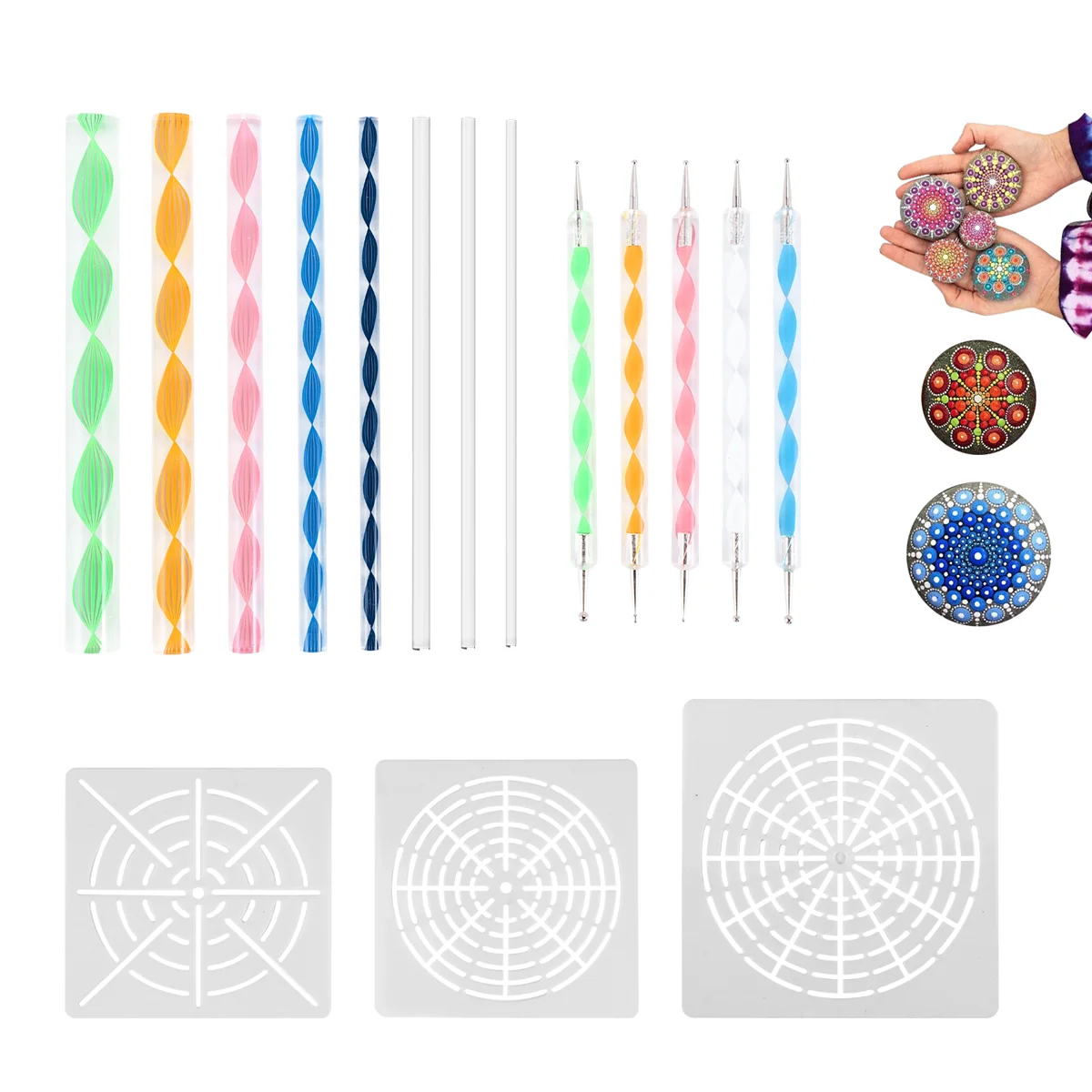 16 Pcs Mandala Dotting Tools for Painting Rocks Mandala Stencils Kit Ball Stylus Clay Sculpting Carving Tools