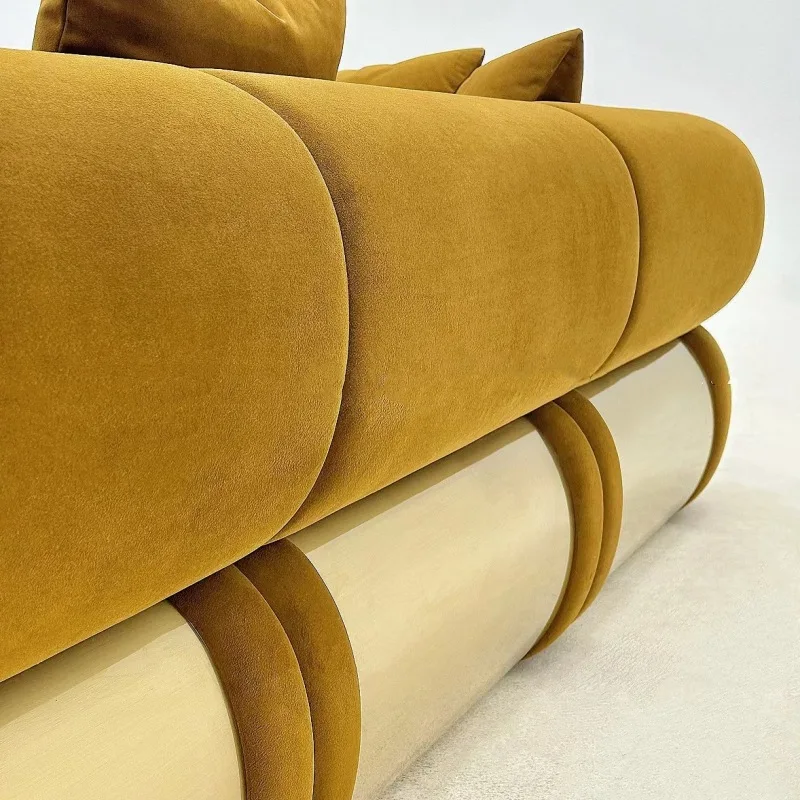 

Italian light luxury stainless steel matte flannel sofa curved cockpit sofa model room beauty salon designer furniture
