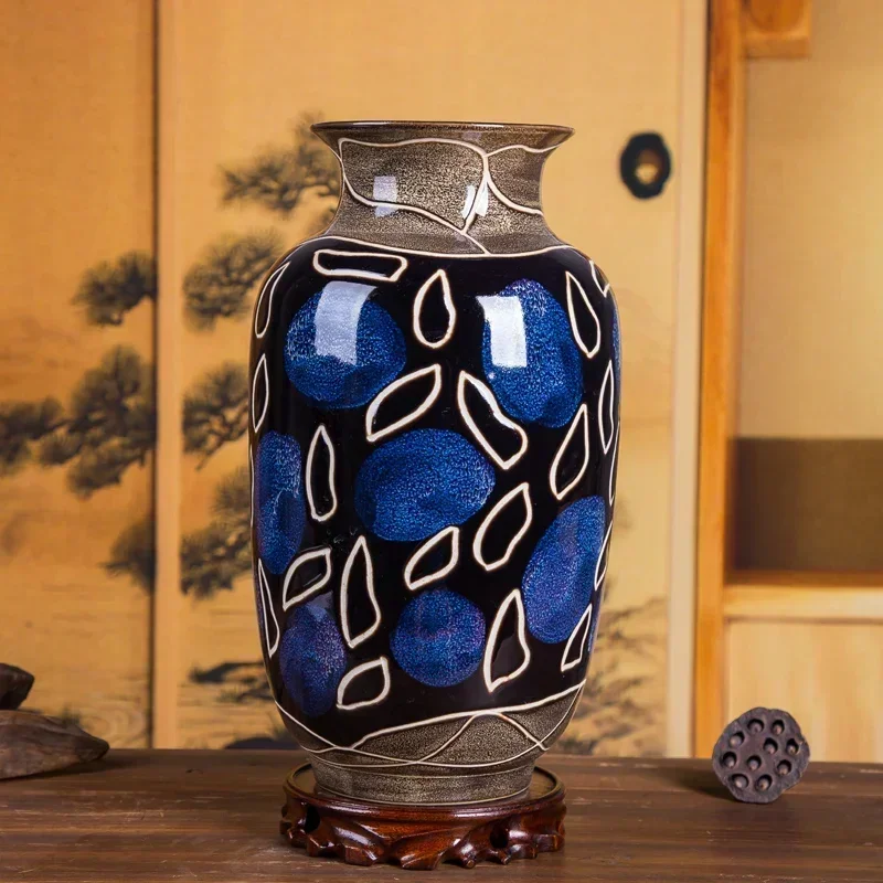 Jingdezhen Ceramic Antique Creative Kiln Vase Chinese Classical Livingroom Home Porcelain Crafts Decoration Office Ornaments Art