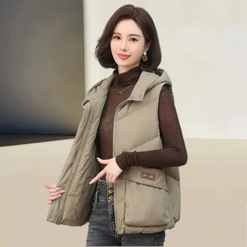 Coats Women Hooded Parka Vest Casual Coat Sleeveless Big Pocket Zipper Turn Down Collar Loose Y2k Jackets 2025 Spring Winter