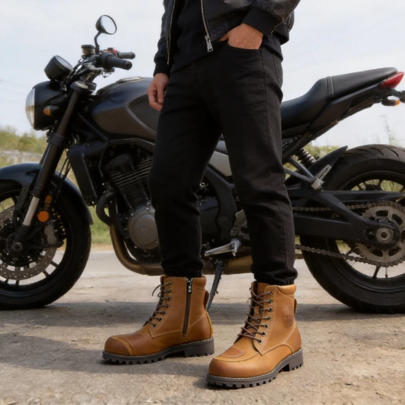 Retro Four Seasons Motorcycle Boots 36-46 Non-Slip Safety Riding Shoes Thickened Comfortable Leather Motorcycle Boots