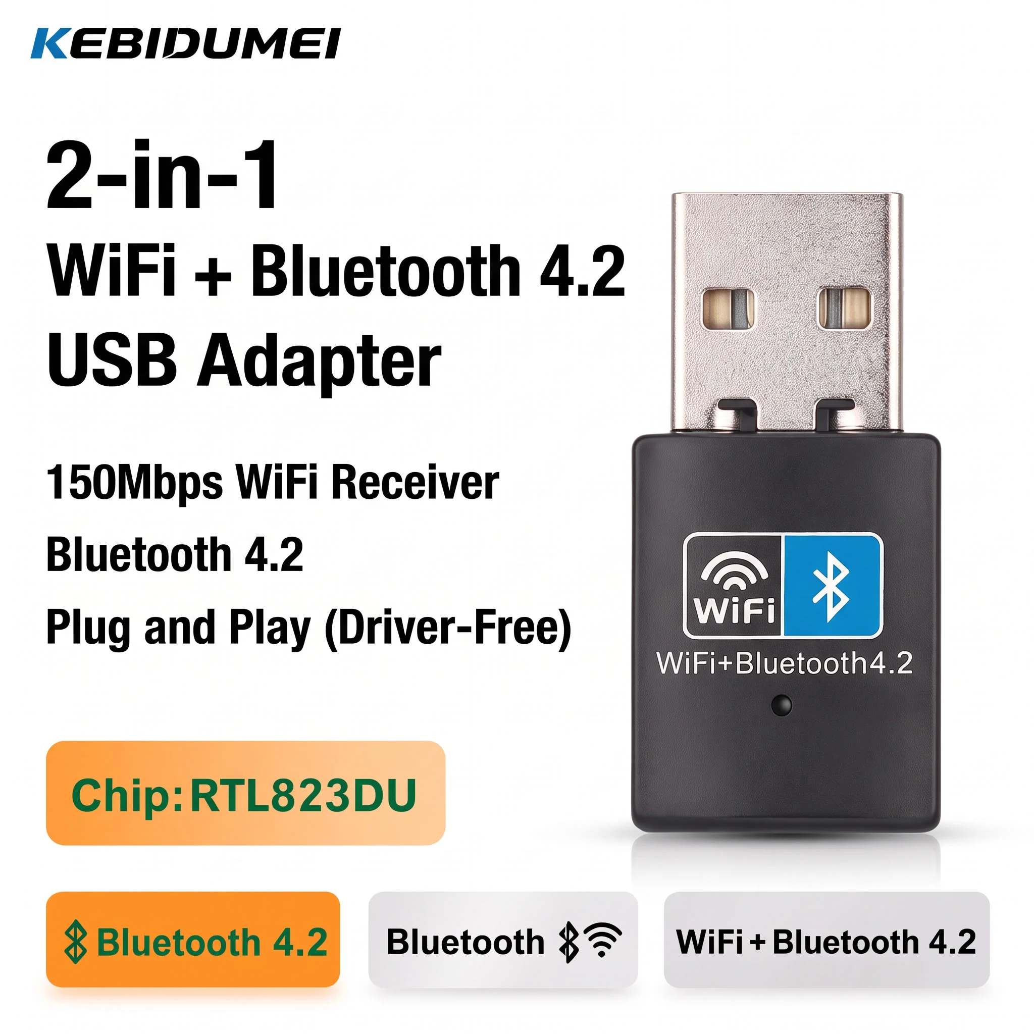 KEBIDUMEI 2 in 1 Dongle 150Mbps USB WiFi Bluetooth Adapter 2.4G USB Wi-Fi Network Wireless Wlan Receiver For Laptop Desktop PC