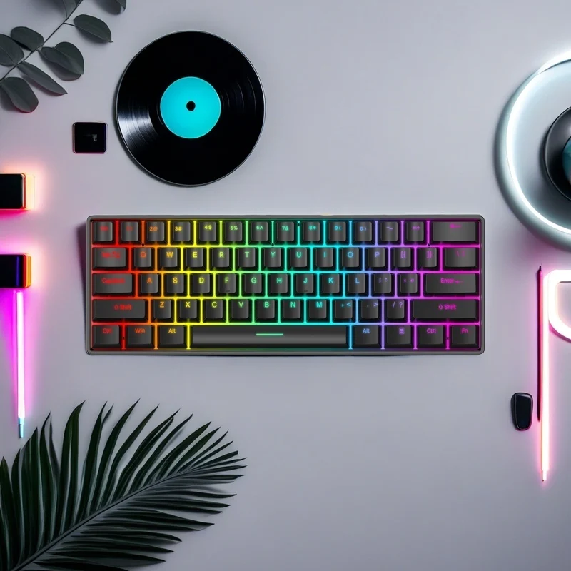 61 مفتاحًا لوحة مفاتيح ميكانيكية سلكية للألعاب مختلطة بني فاتح أزرق أحمر عمود لوحة مفاتيح ميكانيكية أحرف محفورة شفافة #6