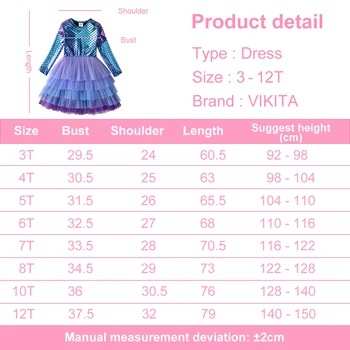VIKITA Girls Mermaid Print Dress Kids Layered Mesh Tulle Cake Ball Gown Tutu Dresses Girl Party Performance Princess Dress 3-12Y 6