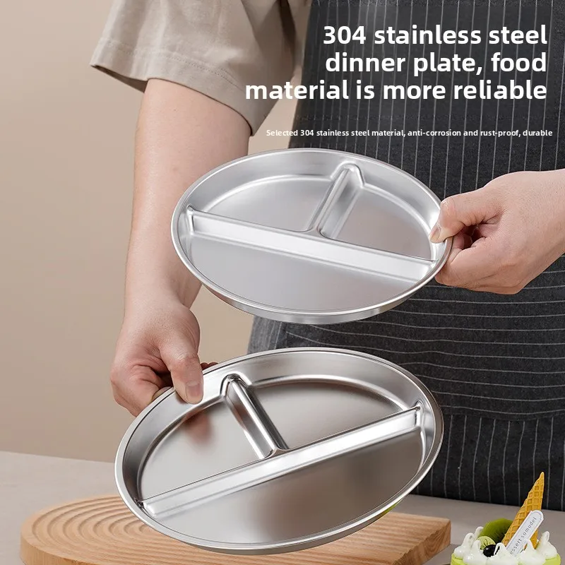 YJQ round stainless steel divided plate quantitative three-grid fat-reducing meal quantitative proportion divided plate