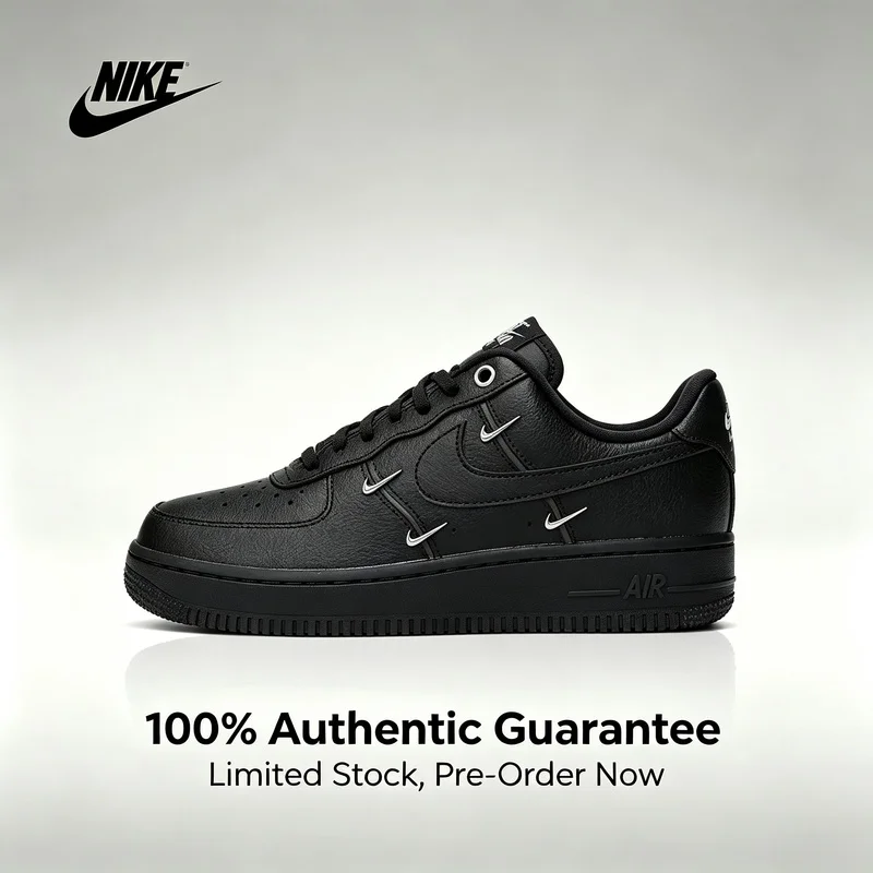 Nike Authentic Air Force 1 Low WMNS Vollnarbenleder Modische Vielseitige Low-Top-Sneaker Damen Schwarz HQ1180-001