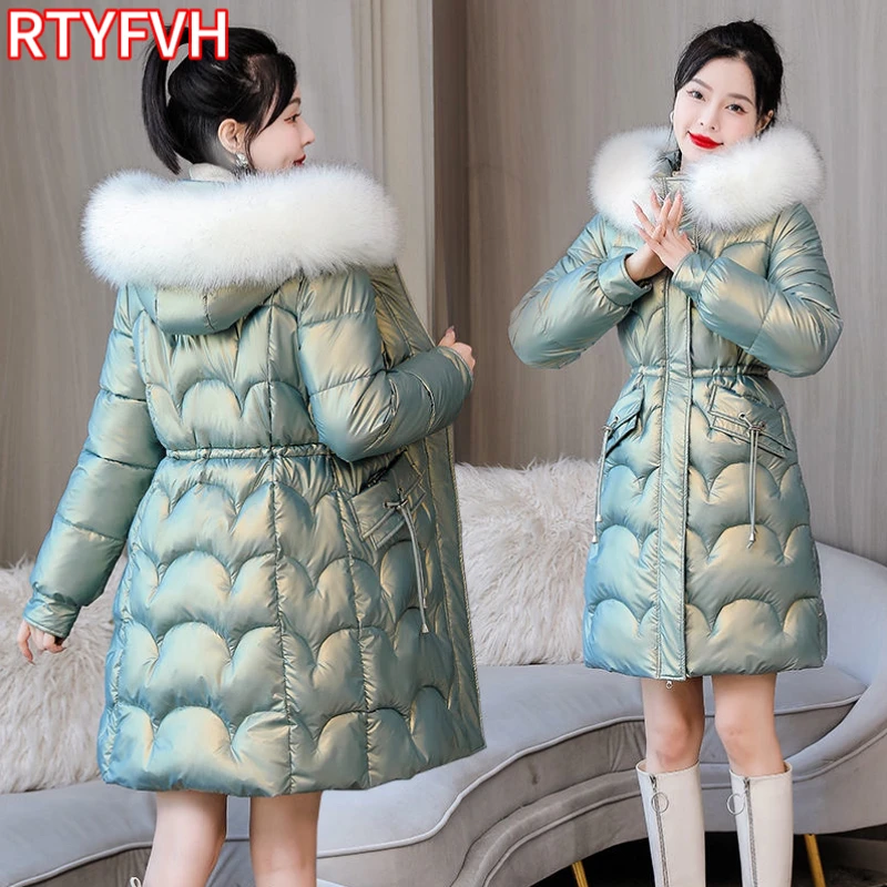 2024 New Winter Jacket Parkas Women Coat Fur Collar Hooded Overcoat Female Jacket Thick Warm Cotton Padded Puffer Parka Outwear