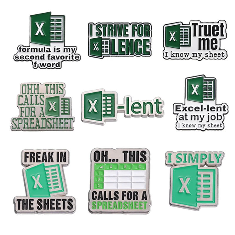 أوه هذا يتطلب دبابيس المينا جدول البيانات ، دبابيس معدنية مبتكرة صيغة اكسل ، شارة الملابس على ظهره ، دبوس طية صدر للهدايا