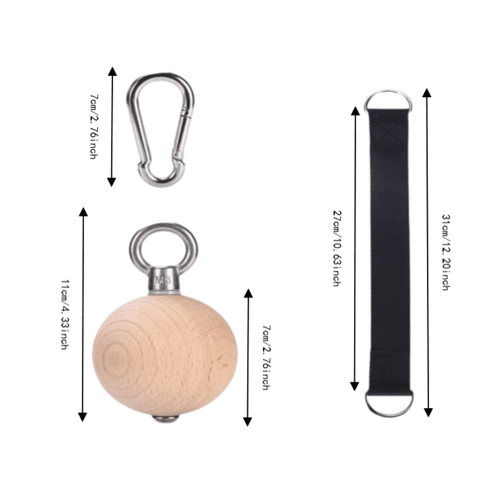 6pcs Wooden Pull Up Ball Grip Nylon Webbing Hanging Design Hand Grip Stainless Steel Carabiner Climbing Holds Ball