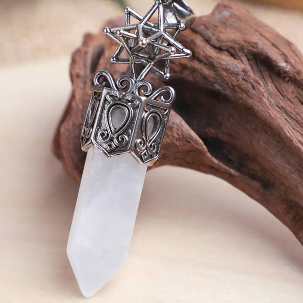 Merkaba Natural Gem Stone Pendant for DIY Pendulum Dowsing Healing Hexagonal Point Amethysts Pink Quartz Jewelry Findings X453