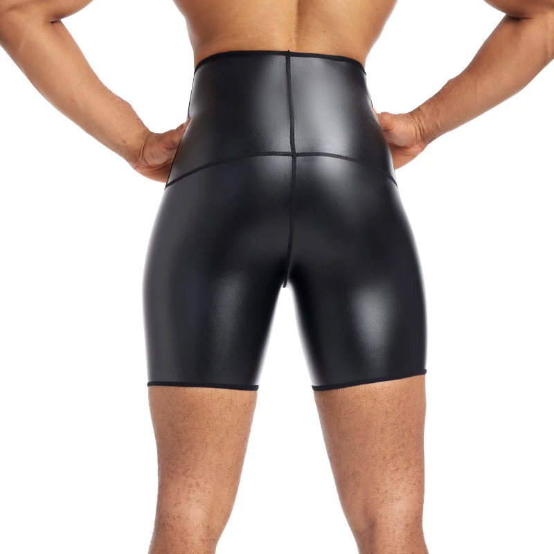 Bragas de Control de cintura para hombre, pantalones cortos de compresión, informales, moldeadores de cuerpo, ajustados, de cuero de imitación, para