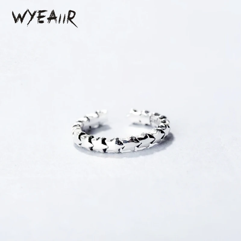 WYEAIIR 925 Sterling Silver Retro Creative Mini Stars Cute Resizable Opening Ring For Women Jewelry