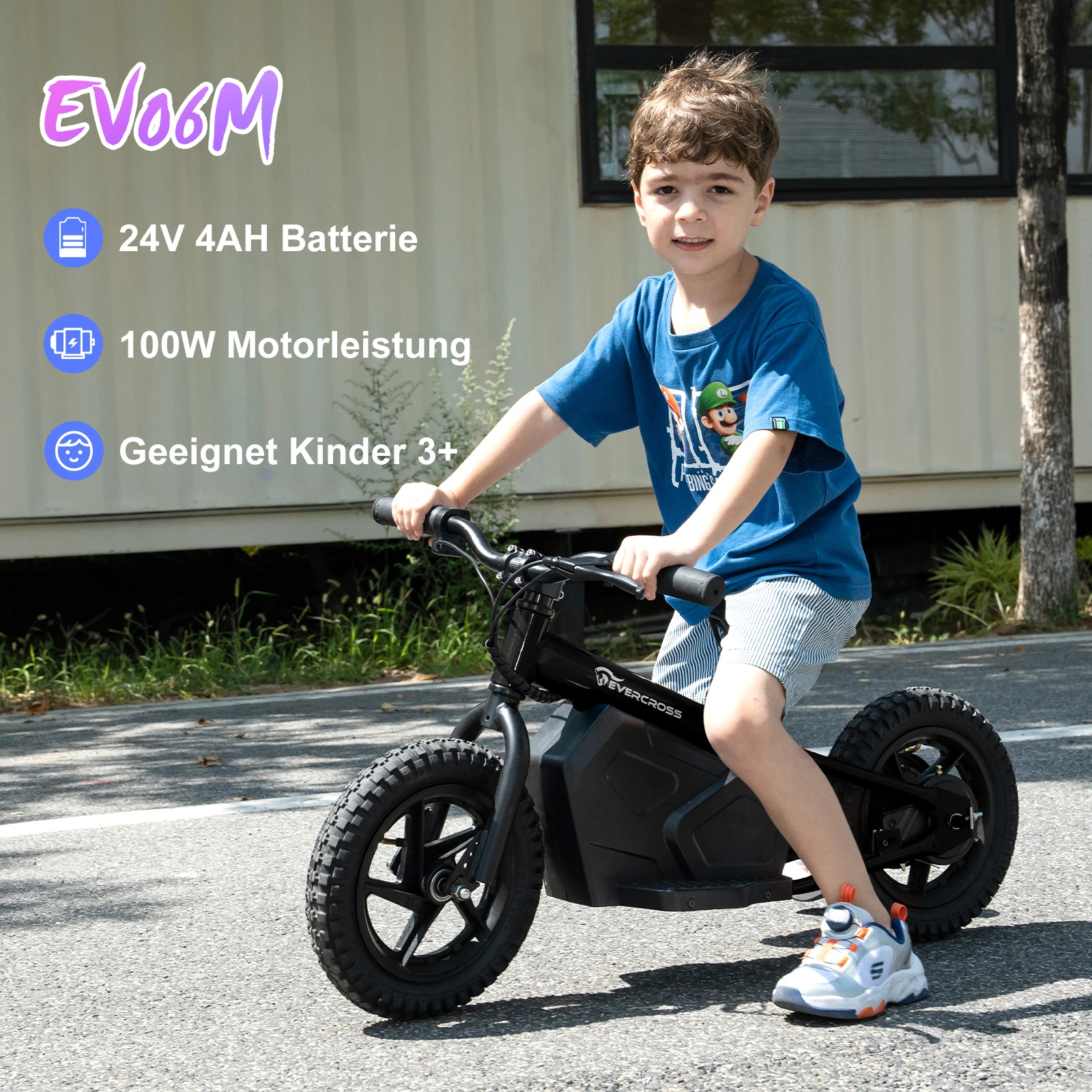 EVERCROSS elektrische loopfiets voor kinderen, 100W peuterfiets met 12 "banden, 24V4AH elektrische motorfiets, cadeaufiets voor 3+jongens meisjes, UL