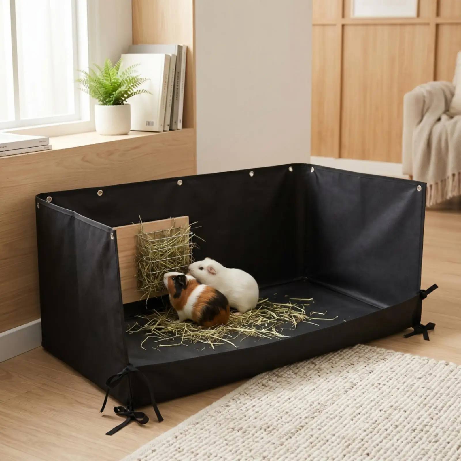Fabric Mat for Guinea Pig Cage Hay Holder Leak Proof Oxford Cloth Modular Pet Feeding Station with Corner Straps Foldable