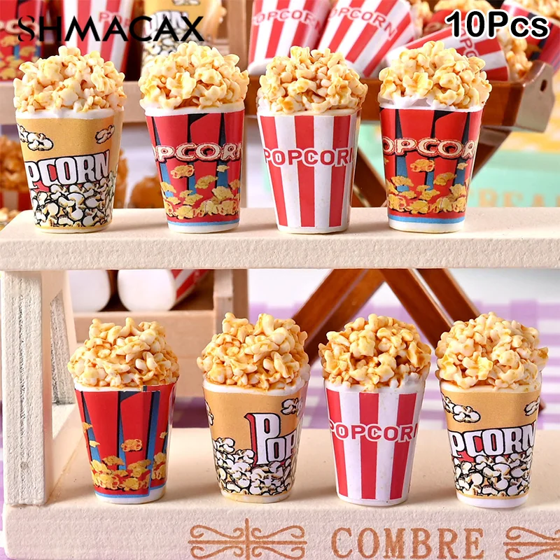 10Pcs Dollhouse Mini Simulation Popcorn Bucket Model Home DIY Decorative Ornaments 1:12 Dollhouse Accessories Children's Gifts