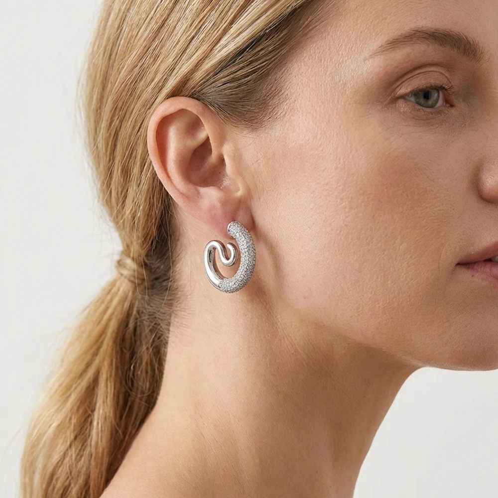 

Luxury Design Zircon Spiral Hoop Earrings for Women Accessories Gift Statement 18K Gold Plated Stainless Steel Party Jewelry