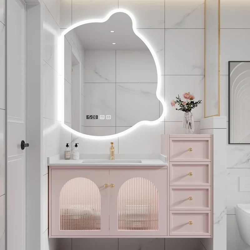 Can Customize Light Luxury Smart Rock Board Bathroom Cabinets Combined With Nordic Hand Wash Basin Solid Wood Net Red Bear Mirro