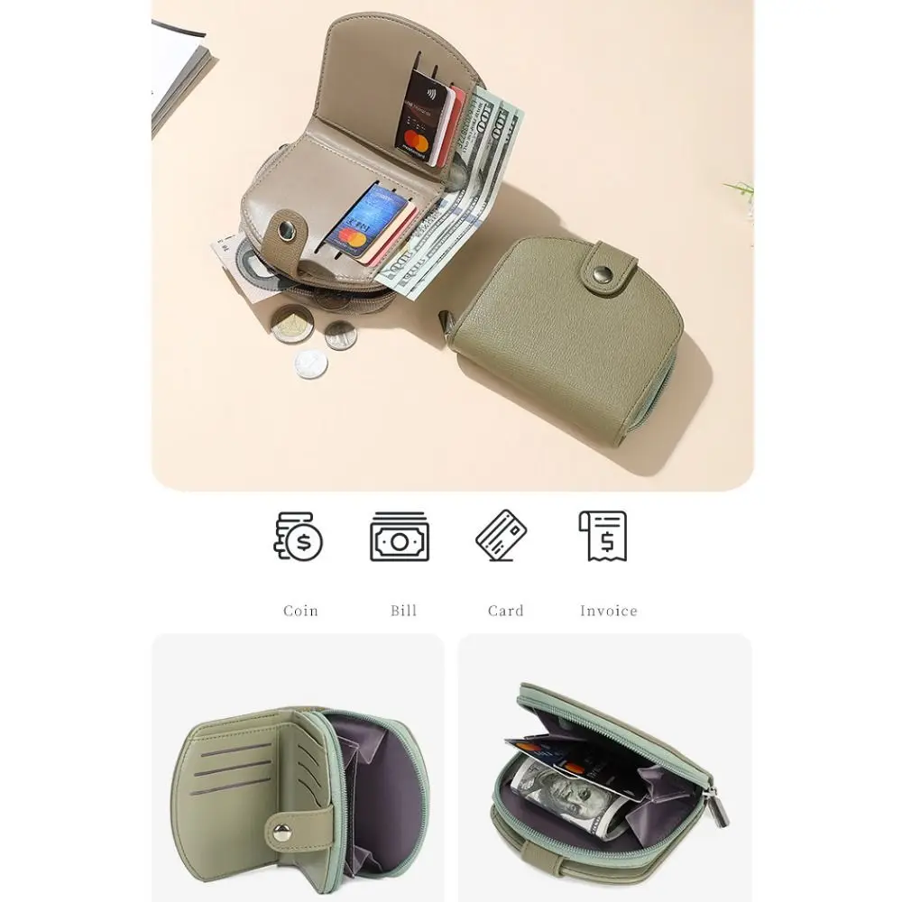 أزياء بو الجلود المرأة محفظة قصيرة سستة غلق بمشبك سعة كبيرة سليم محفظة صغيرة حافظة للبطاقات حامل النساء الفتيات