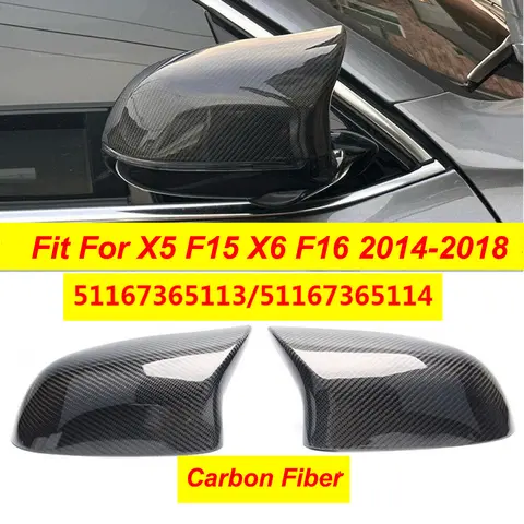 BMW X5 F15 X6 F16 2014-2018 용 2PCS 탄소 섬유 백미러 캡 윙 미러 커버