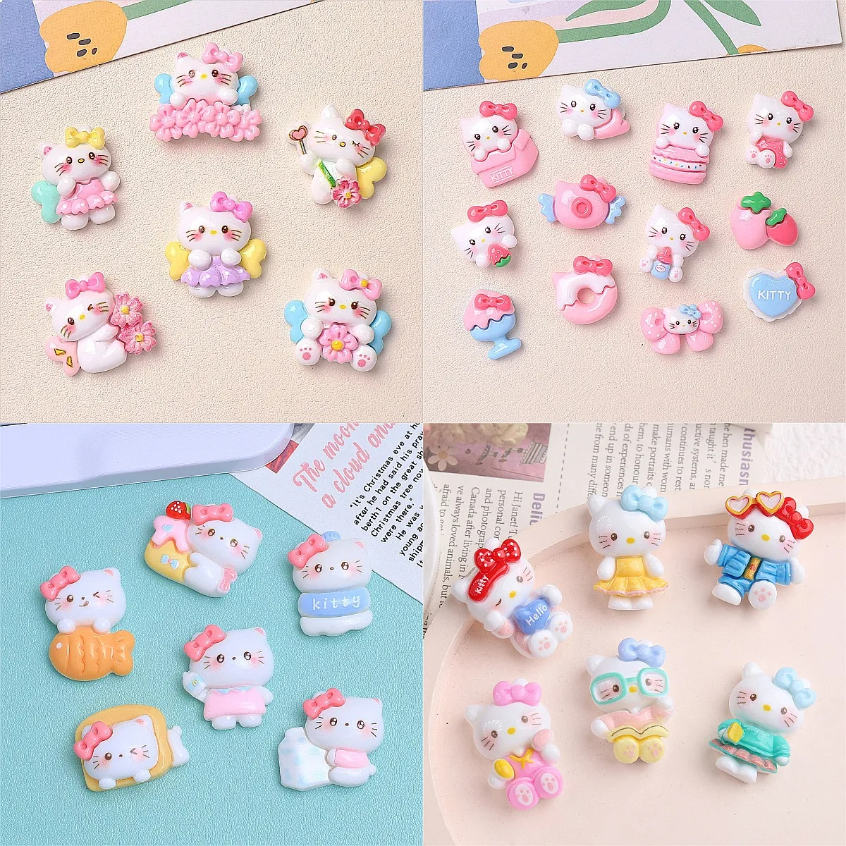 100個入り-カワイイ-サンリオ-キティちゃんシリーズ-フラットバック-レジンカボション-diyアクセサリー-スクラップブック-イヤリング-靴飾り-卸売-ミニチュアクラフト