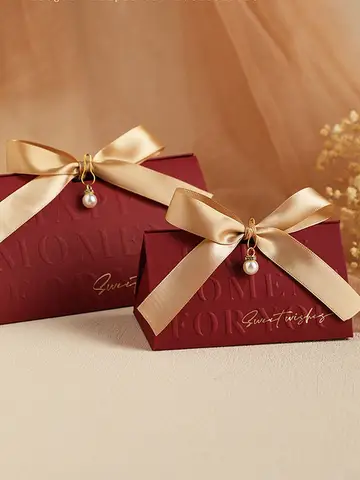 50pcs/lot Candy Bags Paper Folding Box Wedding Souvenir Present Package with Bownot For Guest Giveaways