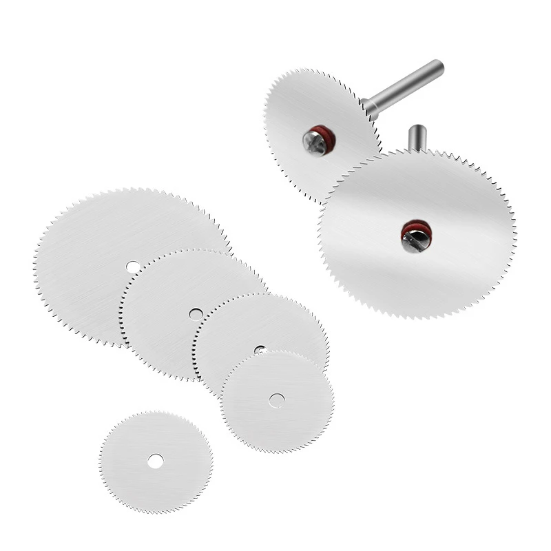 6pcs Stainless Steel Slice Metal Cutting Disc Set With 1 Mandrel for Dremel Rotary Tools 16 18 22 25 32 mm Wood Saw Blade Disc