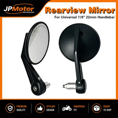 7/8" 22mm Handlebar End Rearview Mirror Motorcycle Aluminum Universal Anti-shake Wide Field of View Rear View Mirror