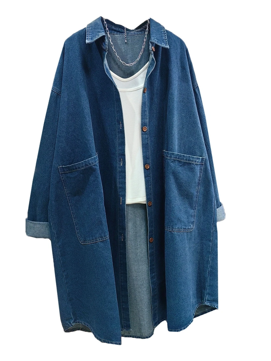 Loose Maternity Denim Shirt Dress Women's plus Size Coat Outerwear Autumn New Style Lazy Fashion Big Coat for Pregnant Women view 5