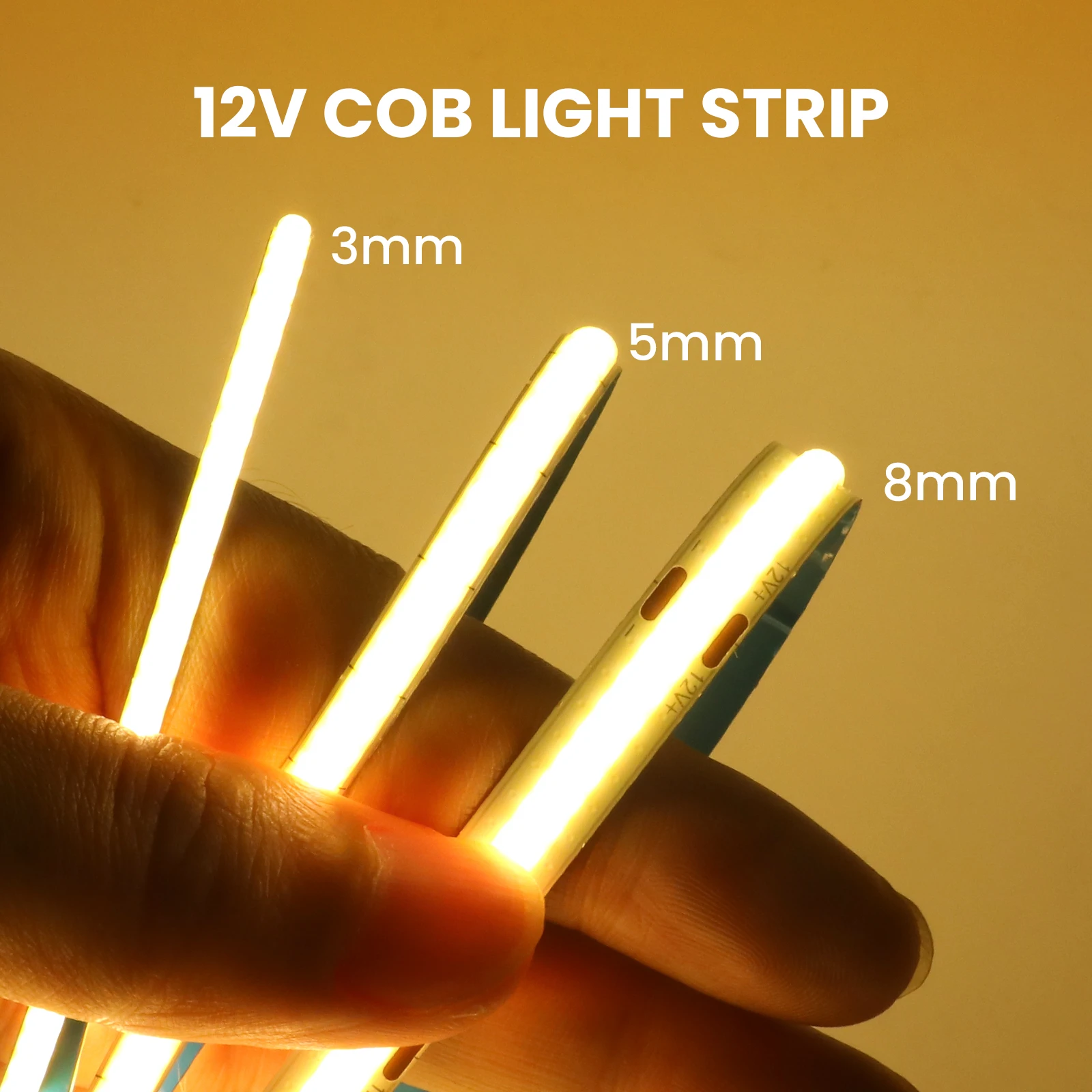 3mm 5mm 8mm COB LED Strip Light 12V 24V 384 LEDs/m ความหนาแน่นสูง Linear Dimmable เทปยืดหยุ่น 3000K 4000K 6000K สําหรับ Home Lighting