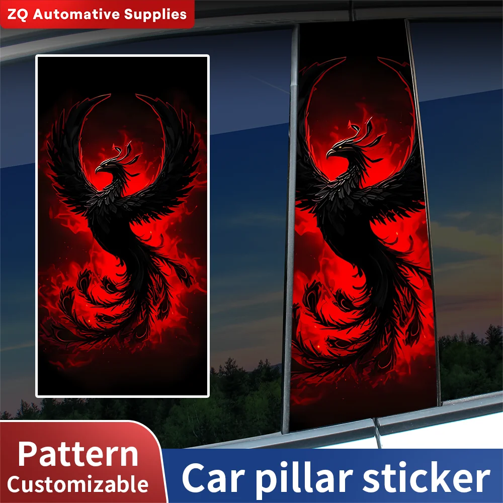 

Artistic Black Phoenix Car B Pillar Sticker Red Fire Effect Vinyl Auto Window Middle Pillar Decoration Car Accessories 2Pcs