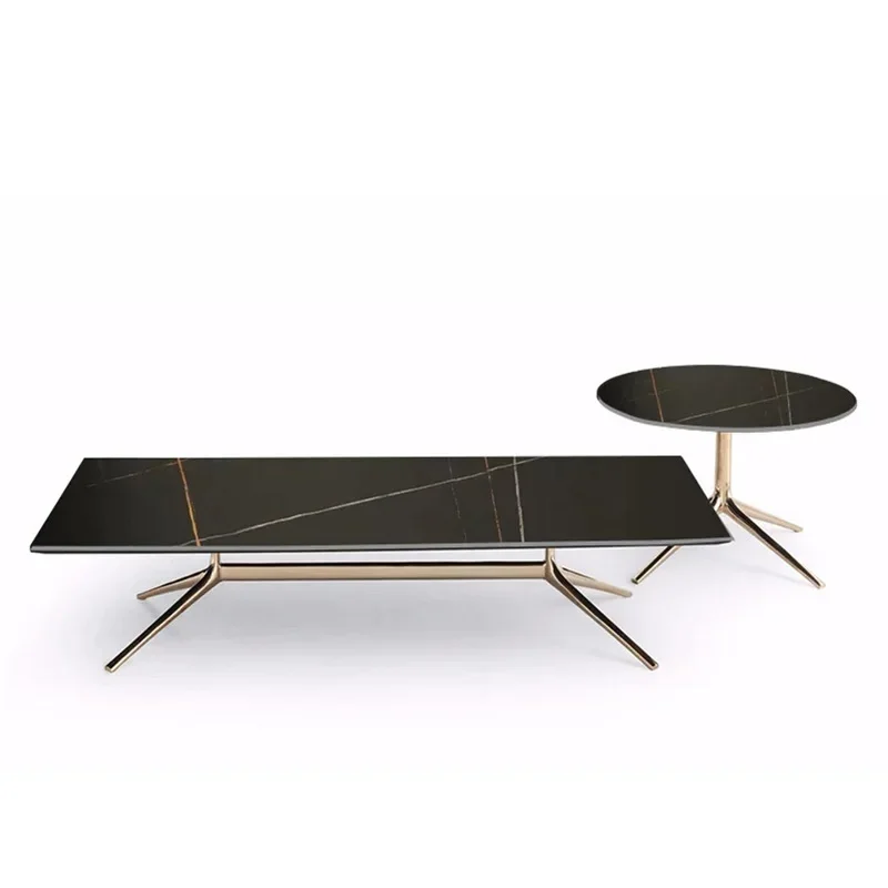 Stainless steel tea table titanium rectangular round coffee table combination