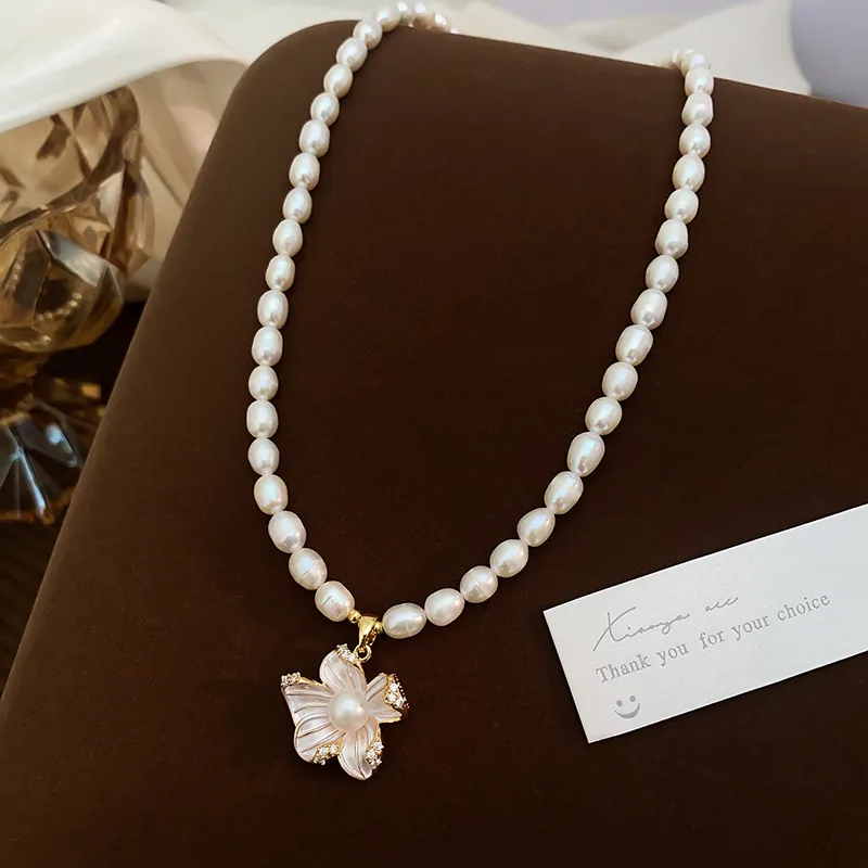 

Sweet Flower Pendant Natural Freshwater Pearl 14K Gold Filled Female Necklace Promotion Christmas Gifts Girlfriend Mother
