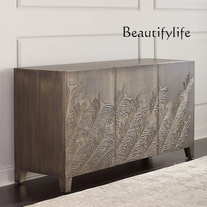 Nordic Post-Modern TV Cabinet Solid Wood Embossed Hallway Mild Luxury Retro Dining Edge Distressed Curio Cabinet