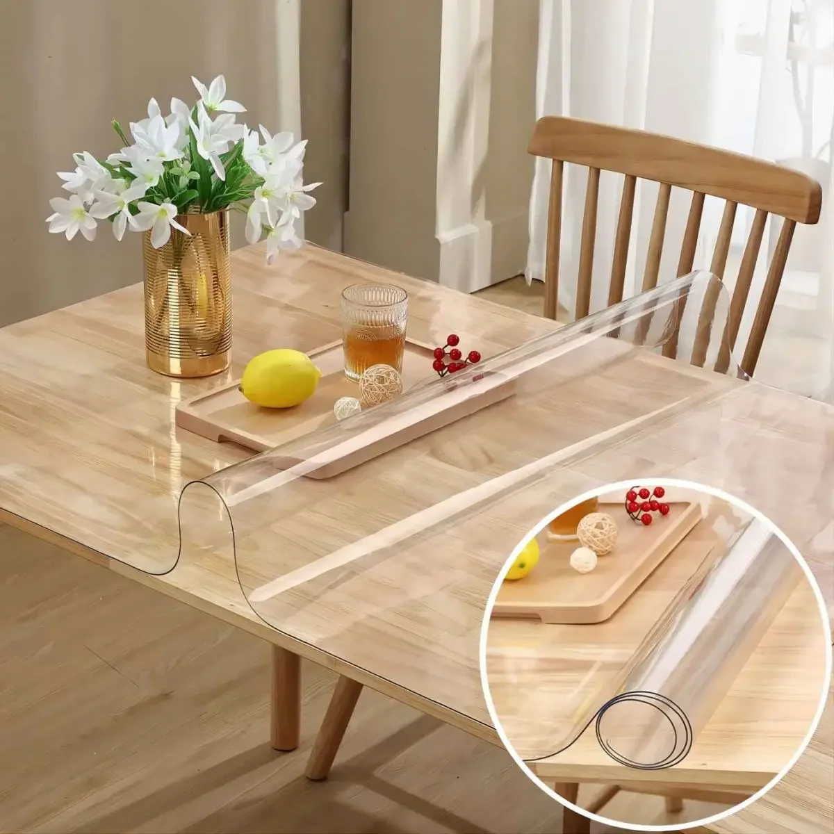 Soft Glass Tablecloth Transparent PVC Table Cloth Waterproof Oil Proof Kitchen Dining Rectangular Table Cover Matte Clear